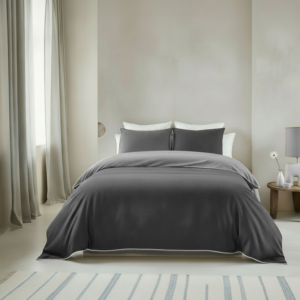 Biberna Yarn Dyed Melange Flanel Dekbedovertrek Dubbelzijdig - Antraciet / Grijs