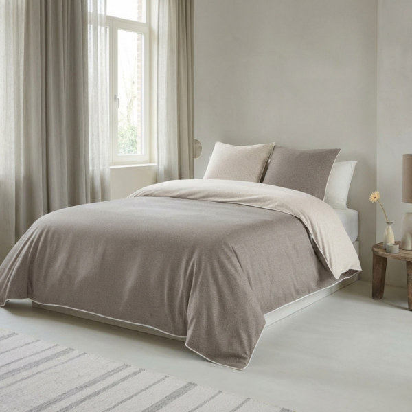 Biberna Yarn Dyed Melange Flanel Dekbedovertrek Dubbelzijdig – Zand / Beige